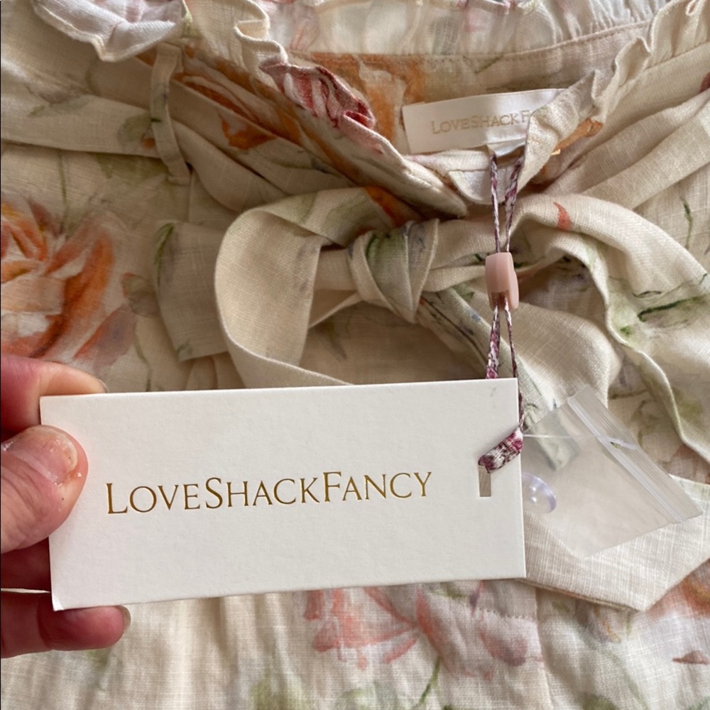 LoveShackFancy High Waist Cream and Pink Lace Trim Shorts - Picture 2 of 9